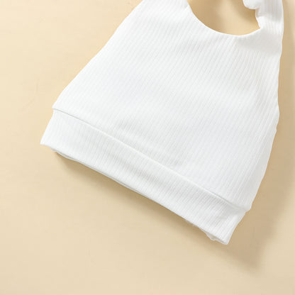 Ins Girls' New Solid Color Sling Top Flower Skort Suit