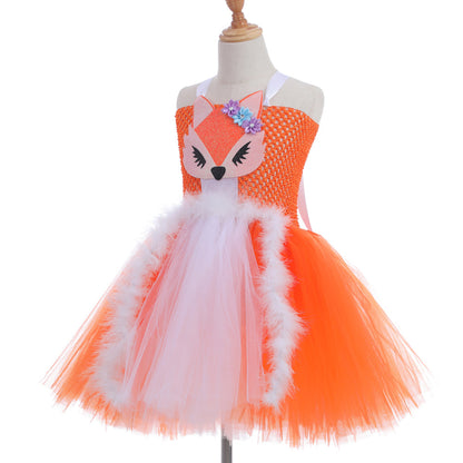 Orange Fox Role Cosplay Clothes Girls Mesh Bubble Skirt