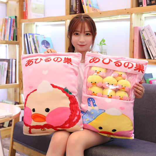 Kawaii 8pcs LaLafanfan Cafe Duck Plush Balls Bag Snack Toy Pillow