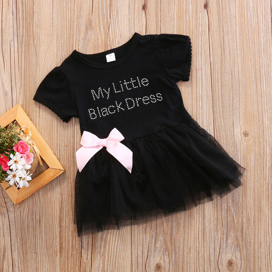 Toddler Girls Clothing Outfit Little Black Dress Short Sleeve Princess Onesie With A Bow 6-24 Months