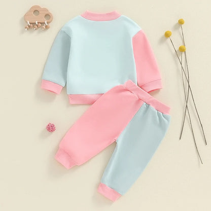 Children's Minimalist And Versatile Color Blocking Long Sleeved Set