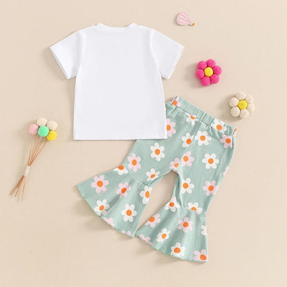 Letter Printed Long Sleeve Bell-bottom Pants