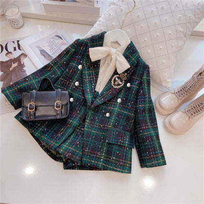Girls' Classic Style Children's Preppy Style Two-piece Suit