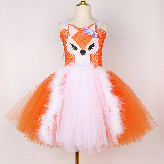 Orange Fox Role Cosplay Clothes Girls Mesh Bubble Skirt