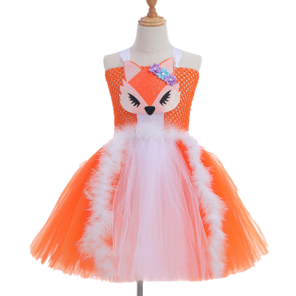 Orange Fox Role Cosplay Clothes Girls Mesh Bubble Skirt