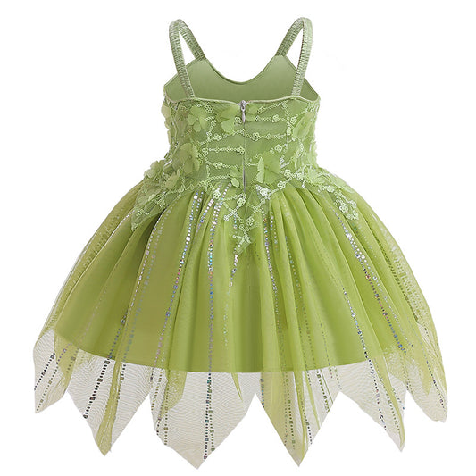 Elf Mesh Stitching Princess Strap Bubble Dress