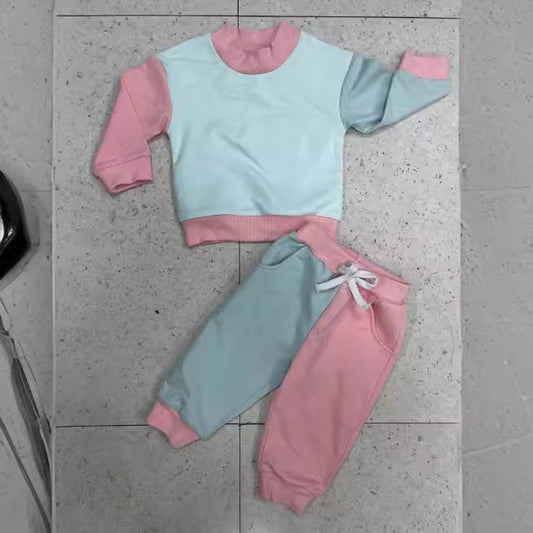 Children's Minimalist And Versatile Color Blocking Long Sleeved Set