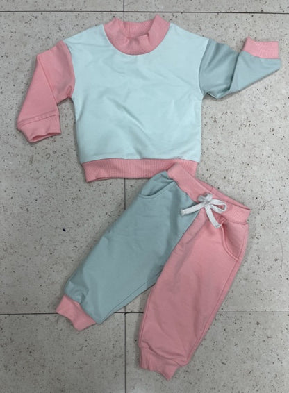 Children's Minimalist And Versatile Color Blocking Long Sleeved Set