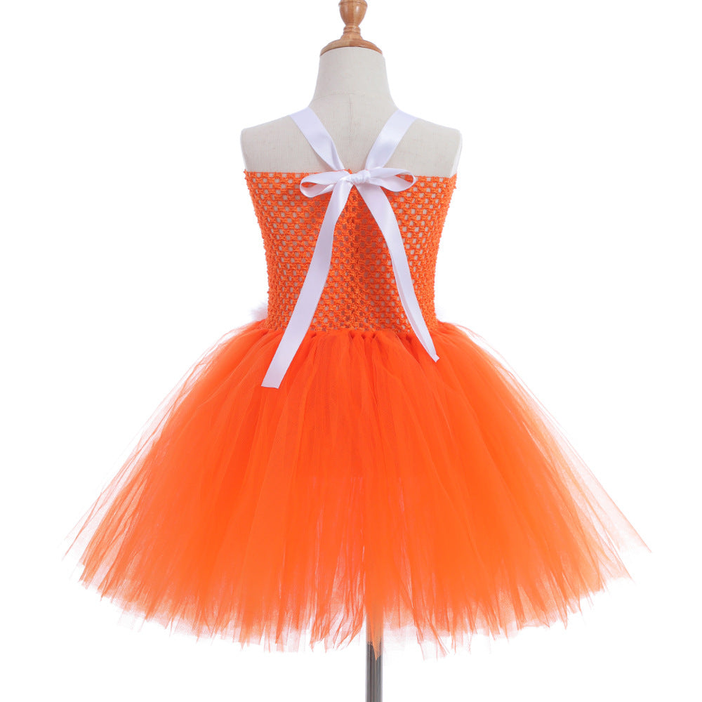 Orange Fox Role Cosplay Clothes Girls Mesh Bubble Skirt