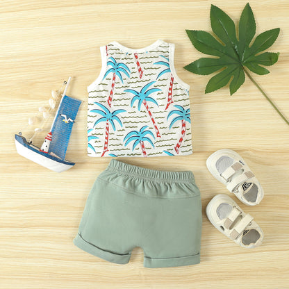 Spring Leisure Printed Vest Shorts Set